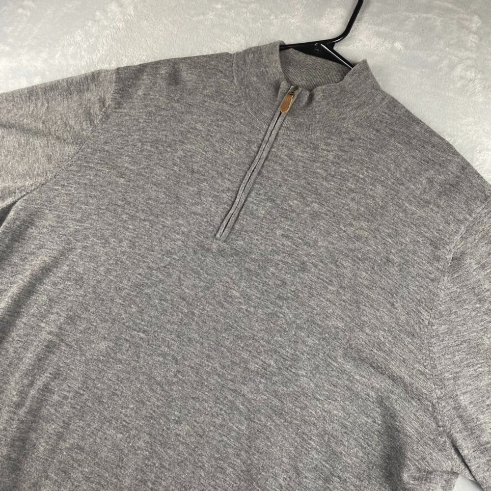 Tom James Sweater Mens XXL Gray 100% Merino Wool 1/4 Zip Pullover Lightweight